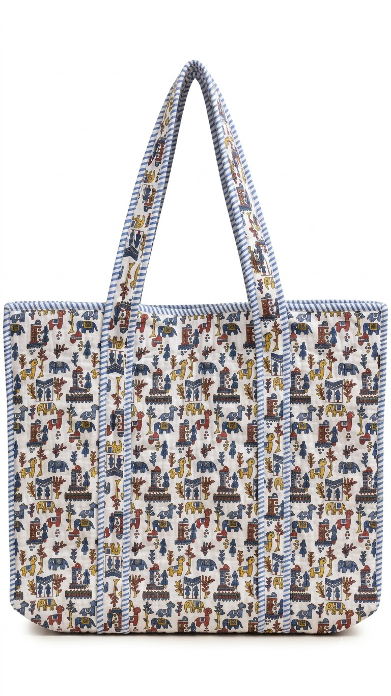 Hand Block Printed Cotton Quilted Tote Bag view 4