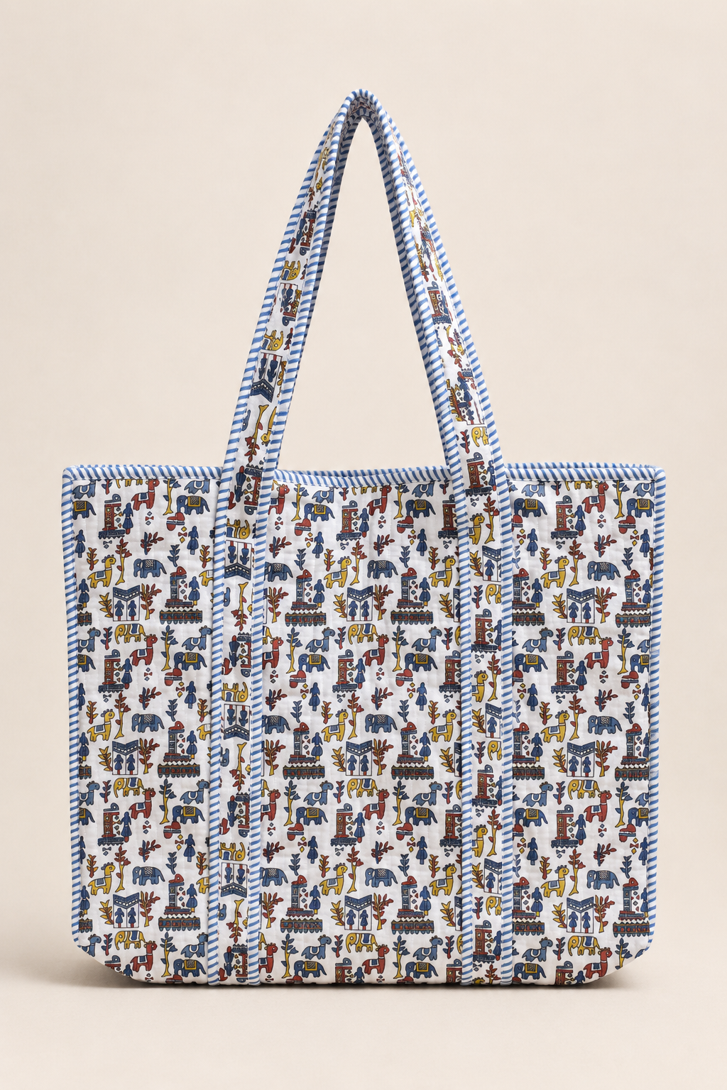 Hand Block Printed Cotton Quilted Tote Bag