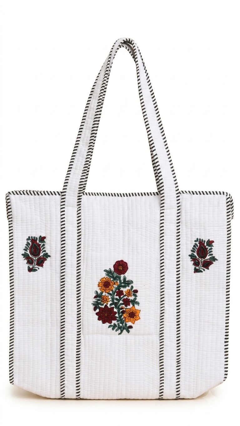 Hand Block Printed Cotton Quilted Tote Bag view 4