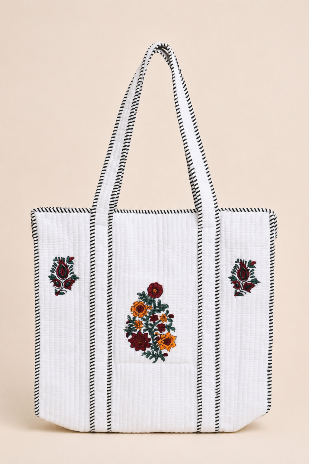 Hand Block Printed Cotton Quilted Tote Bag