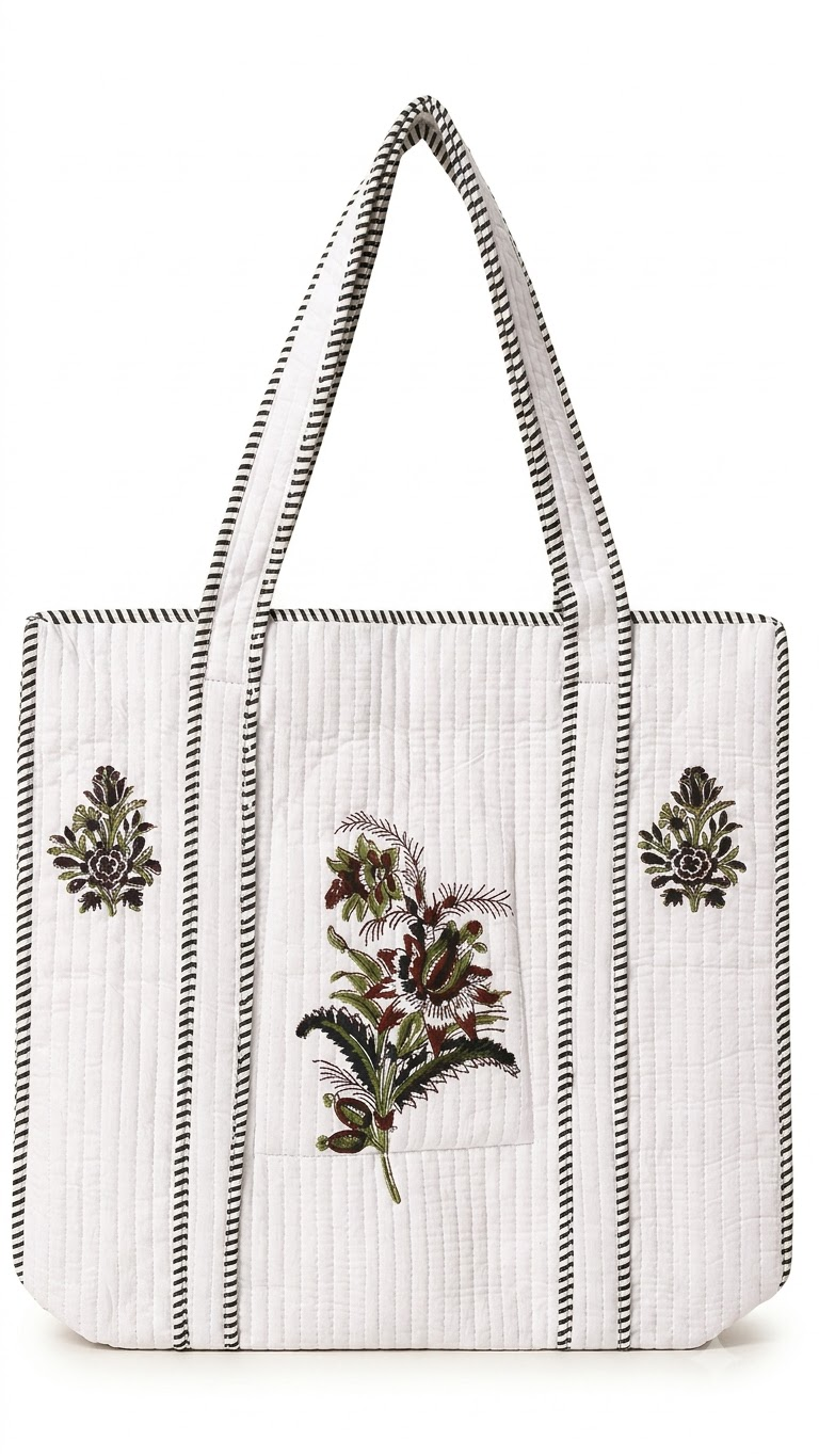 Hand Block Printed Cotton Quilted Tote Bag view 4