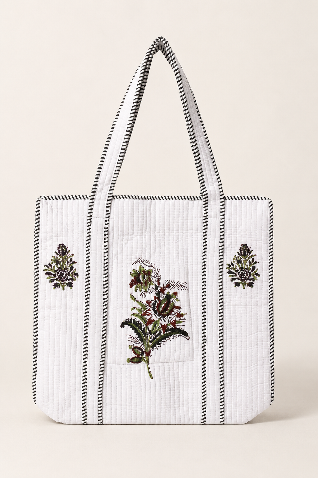Hand Block Printed Cotton Quilted Tote Bag