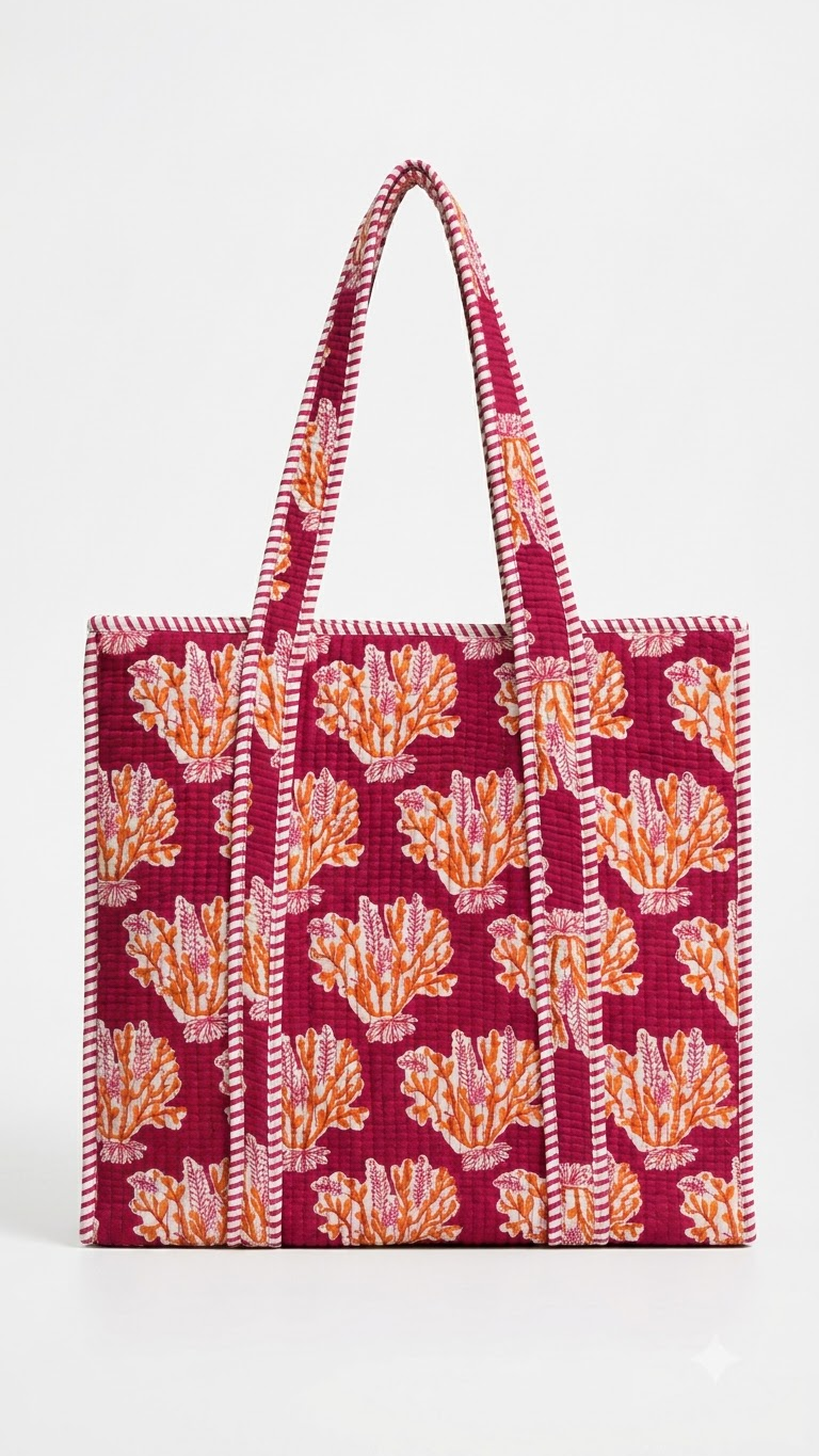 Hand Block Printed Cotton Quilted Tote Bag view 4