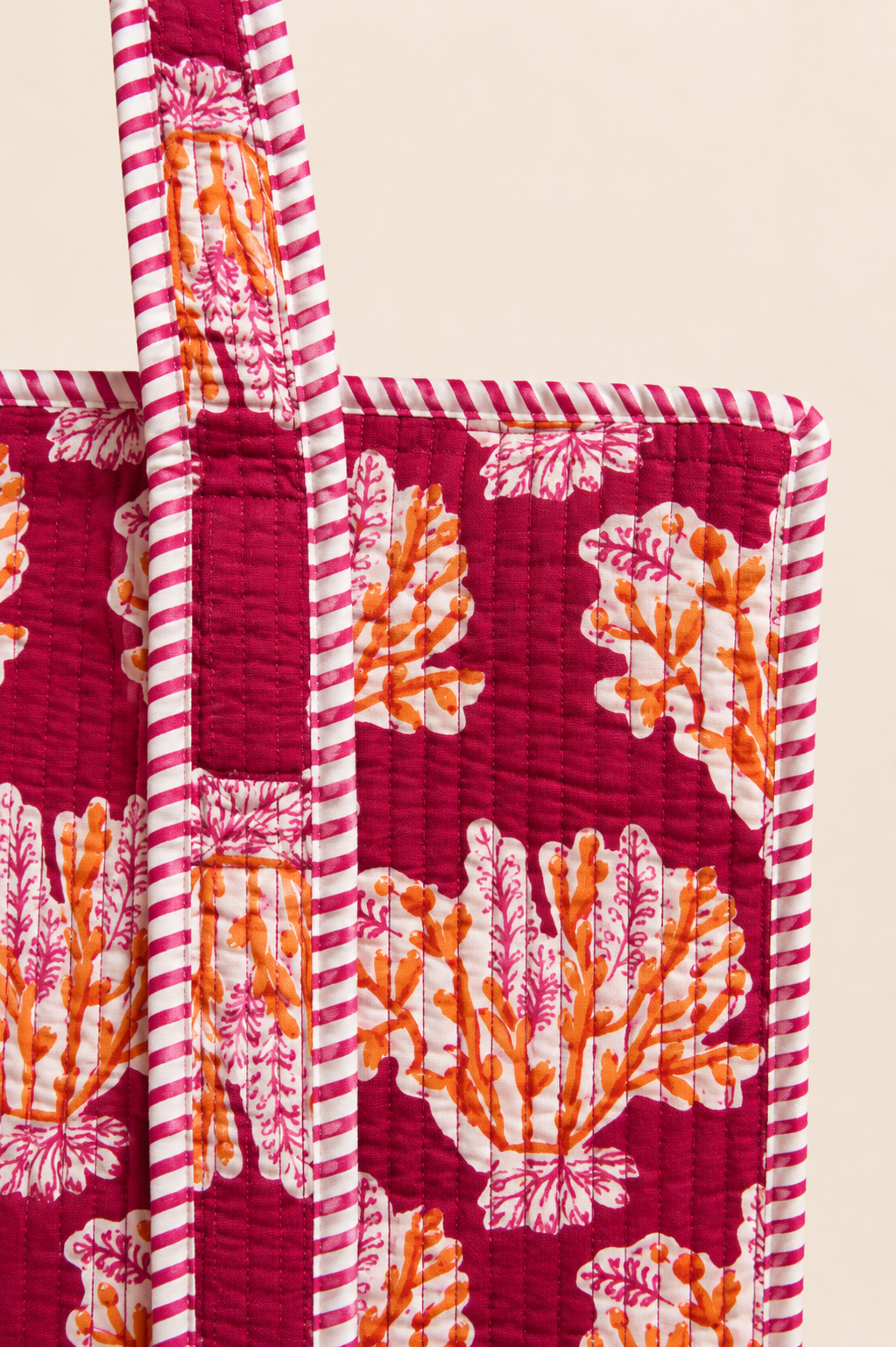 Hand Block Printed Cotton Quilted Tote Bag view 3