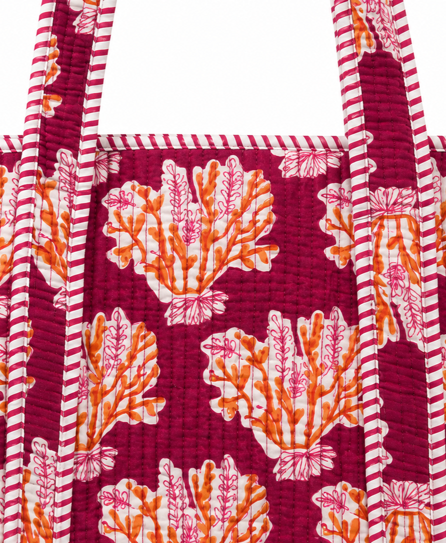 Hand Block Printed Cotton Quilted Tote Bag view 2
