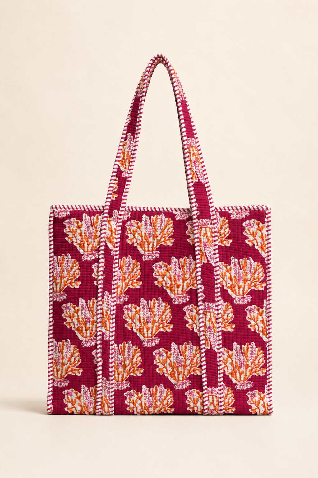 Hand Block Printed Cotton Quilted Tote Bag
