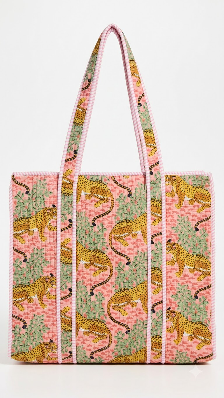 Hand Block Printed Cotton Quilted Tote Bag view 4