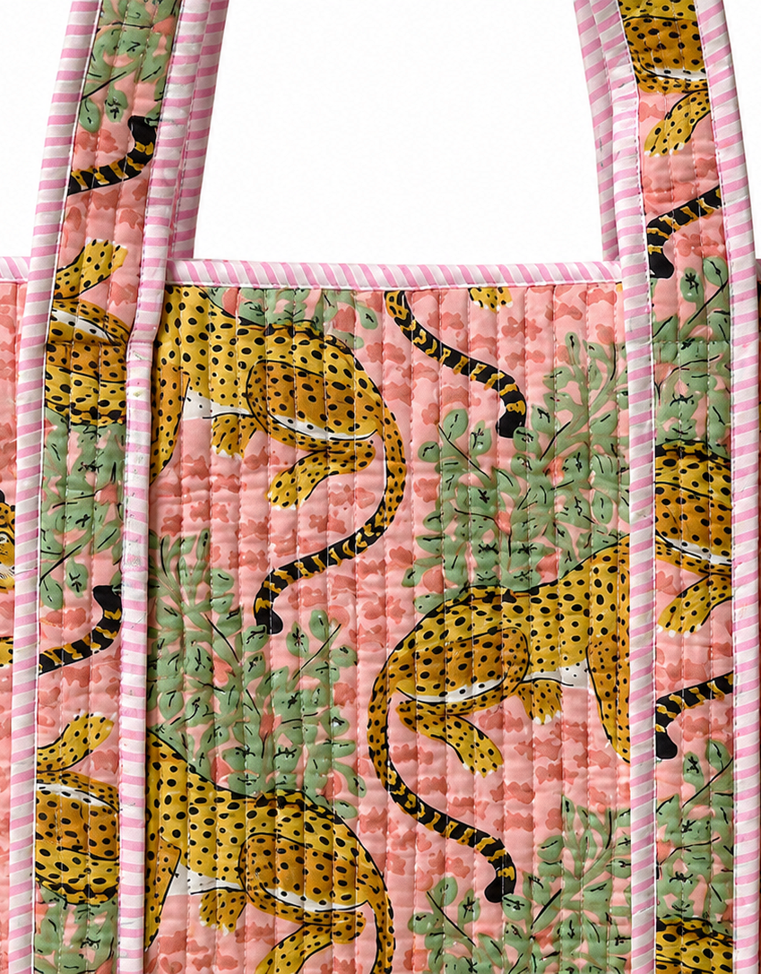 Hand Block Printed Cotton Quilted Tote Bag view 2