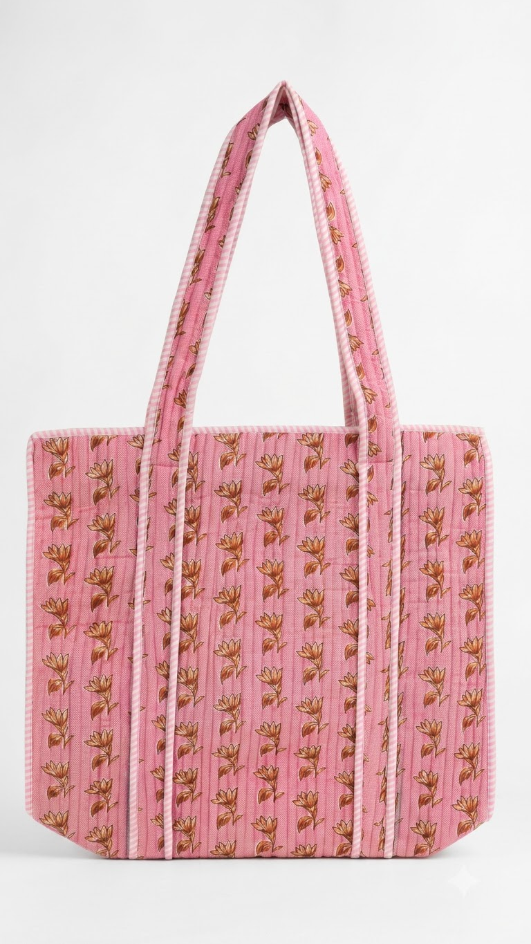 Hand Block Printed Cotton Quilted Tote Bag view 8
