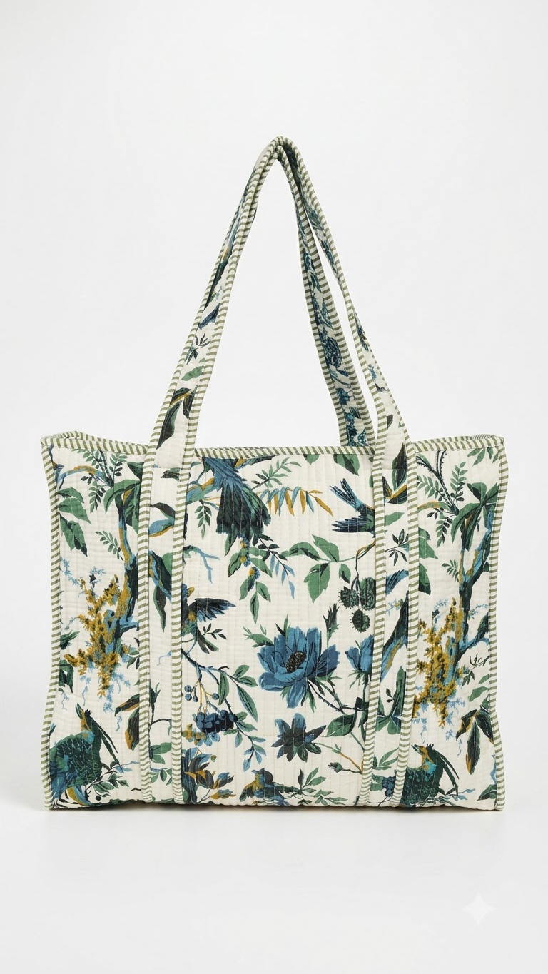 Hand Block Printed Cotton Quilted Tote Bag view 4