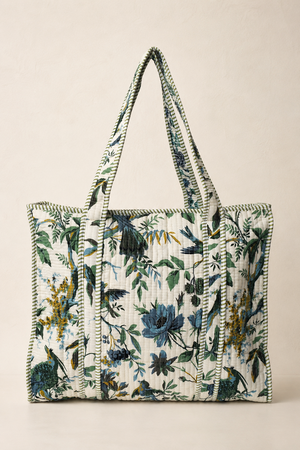 Hand Block Printed Cotton Quilted Tote Bag