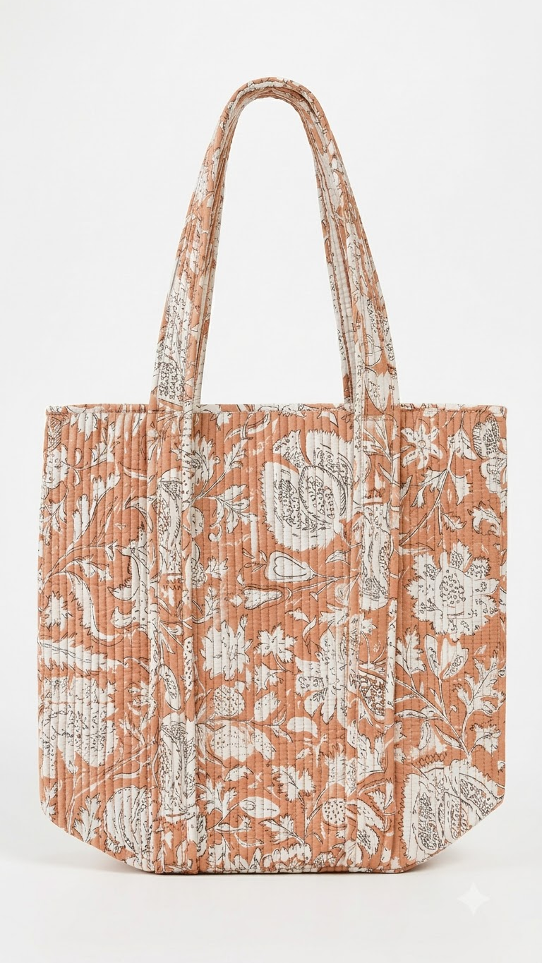 Hand Block Printed Cotton Quilted Tote Bag view 6