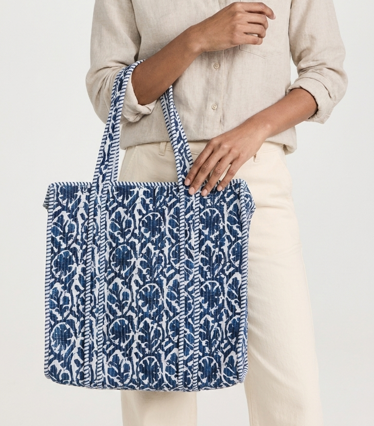 Hand Block Printed Cotton Quilted Tote Bag view 3
