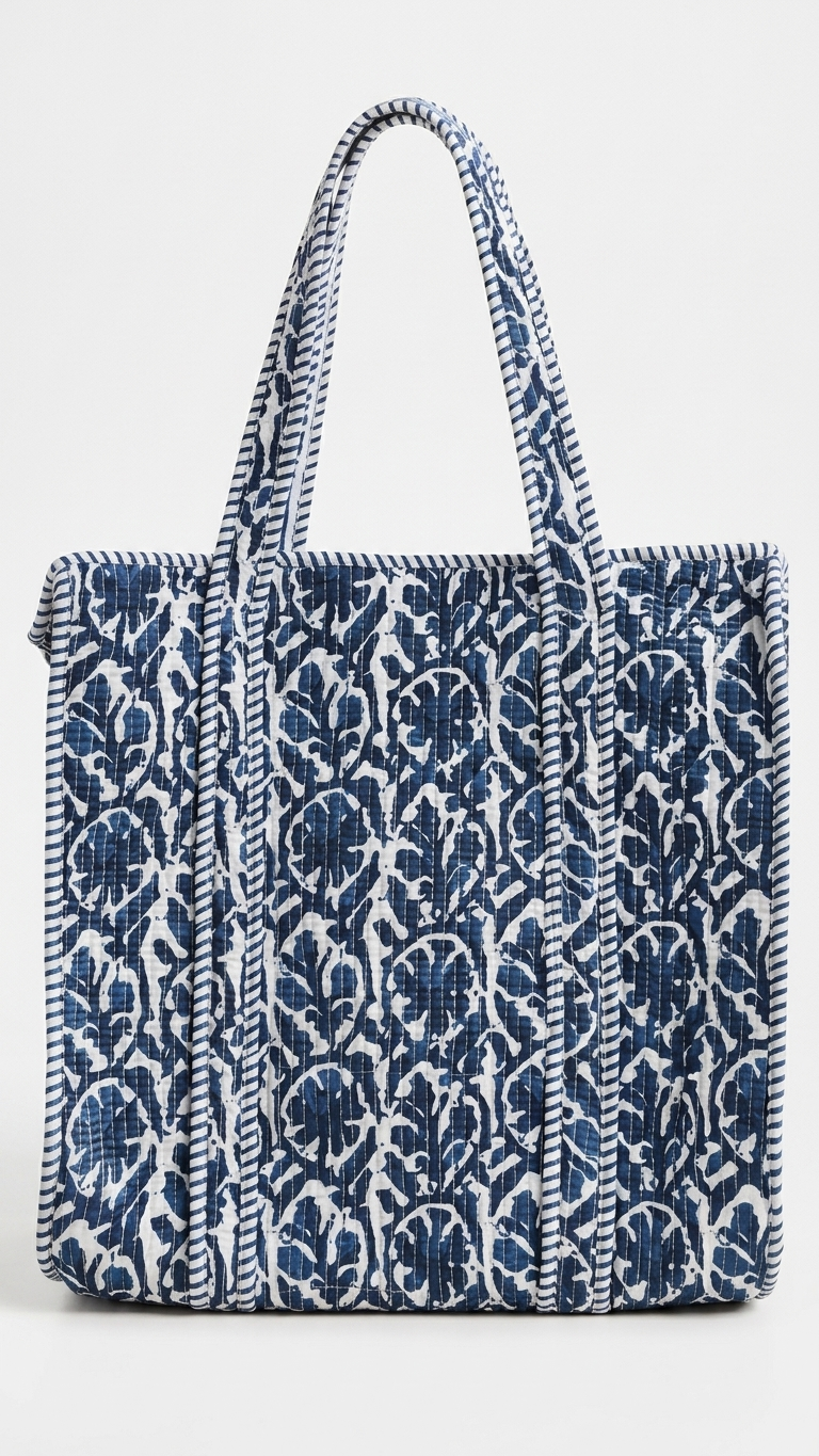 Hand Block Printed Cotton Quilted Tote Bag view 8