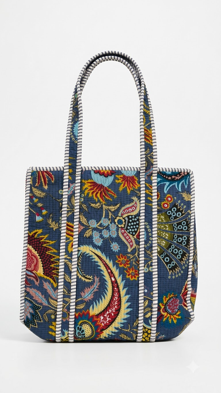 Hand Block Printed Cotton Quilted Tote Bag view 7