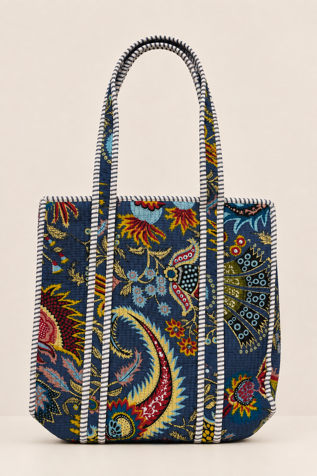 Hand Block Printed Cotton Quilted Tote Bag
