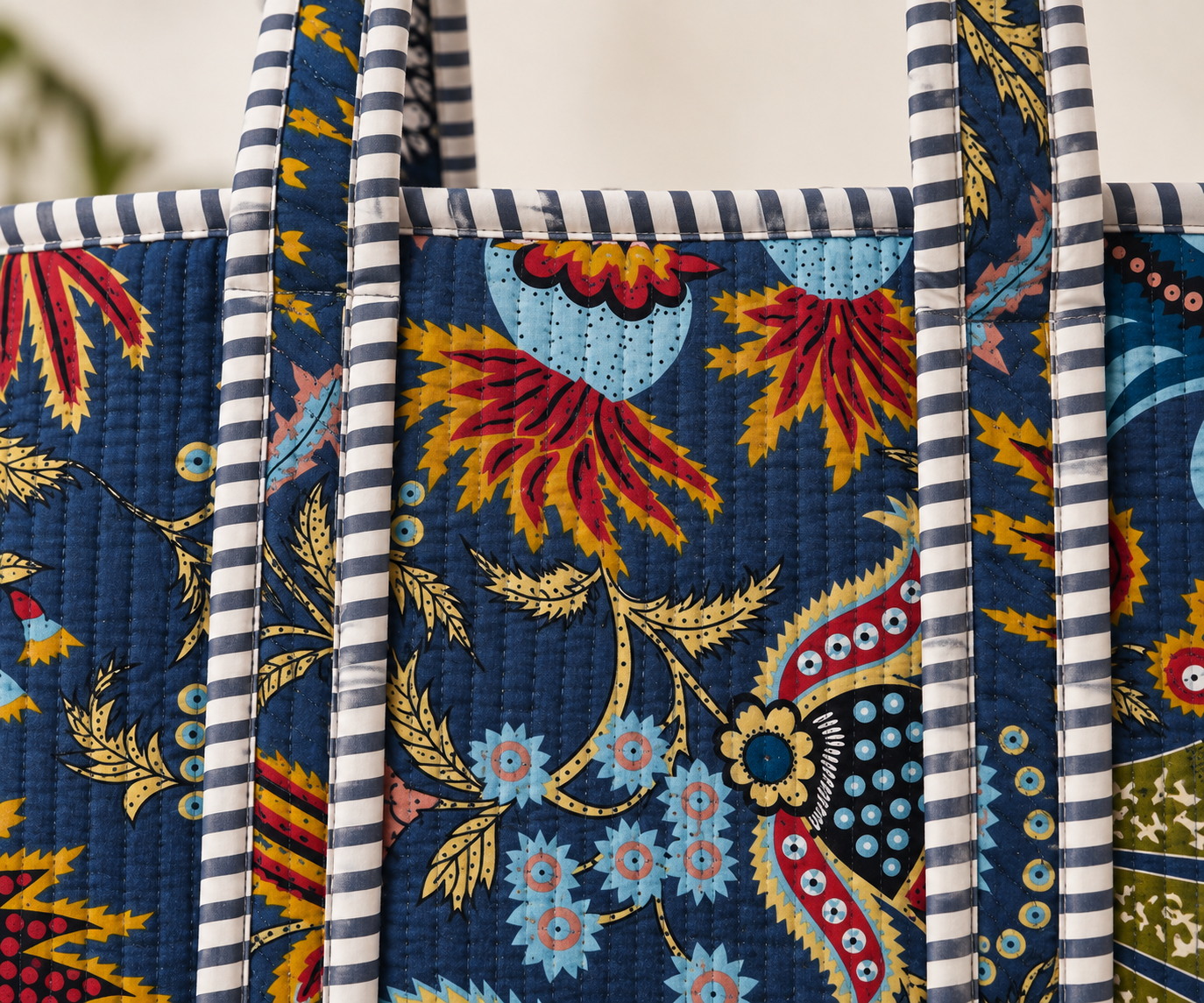 Hand Block Printed Cotton Quilted Tote Bag view 3