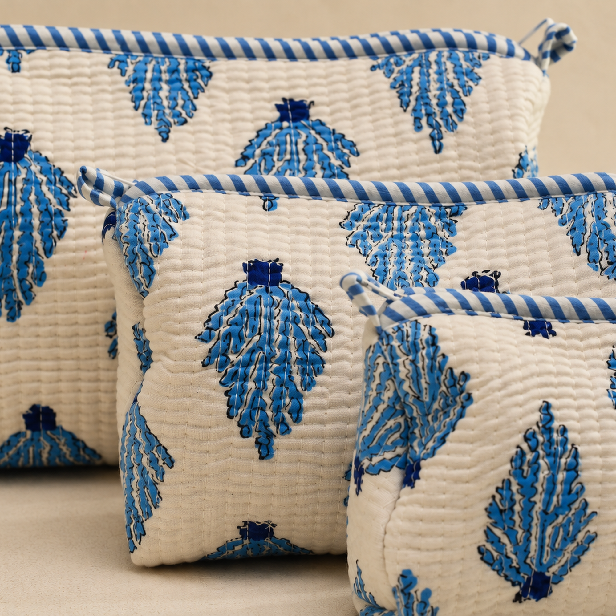 Hand Block Printed Cotton Quilted Pouches view 2
