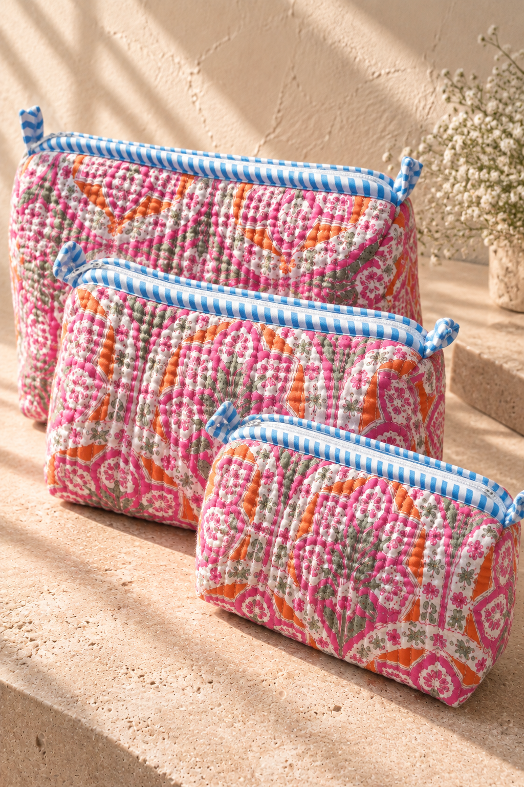 Hand Block Printed Cotton Quilted Pouches view 3
