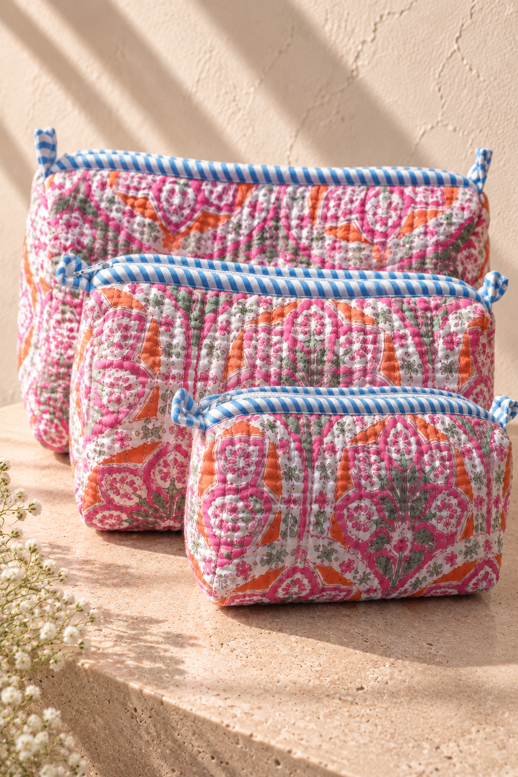 Hand Block Printed Cotton Quilted Pouches view 2