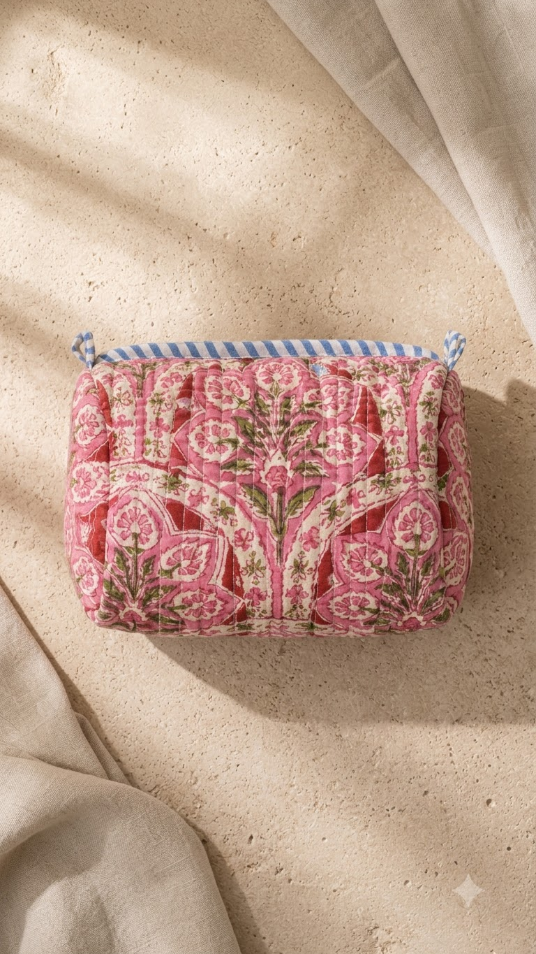 Hand Block Printed Cotton Quilted Pouches view 3