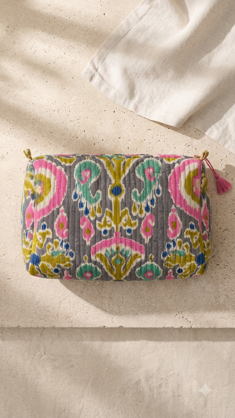Hand Block Printed Cotton Quilted Pouches view 3