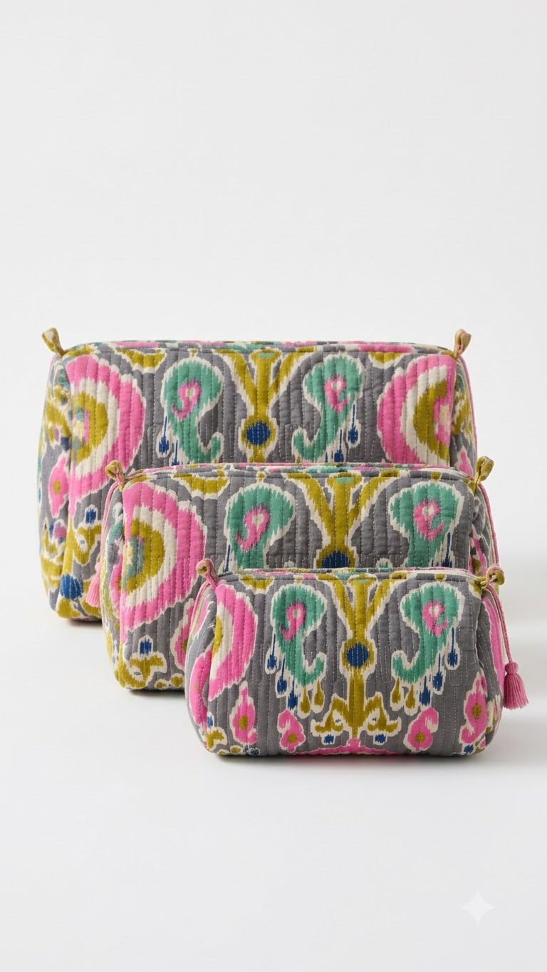 Hand Block Printed Cotton Quilted Pouches view 4