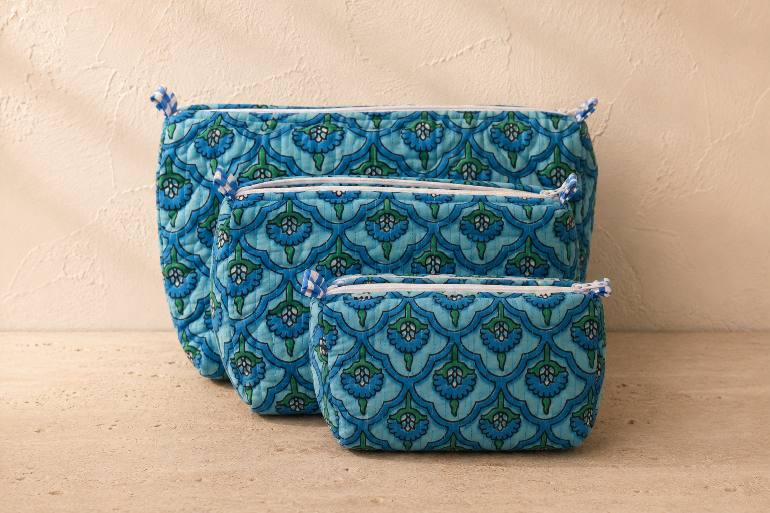 Hand Block Printed Cotton Quilted Pouches