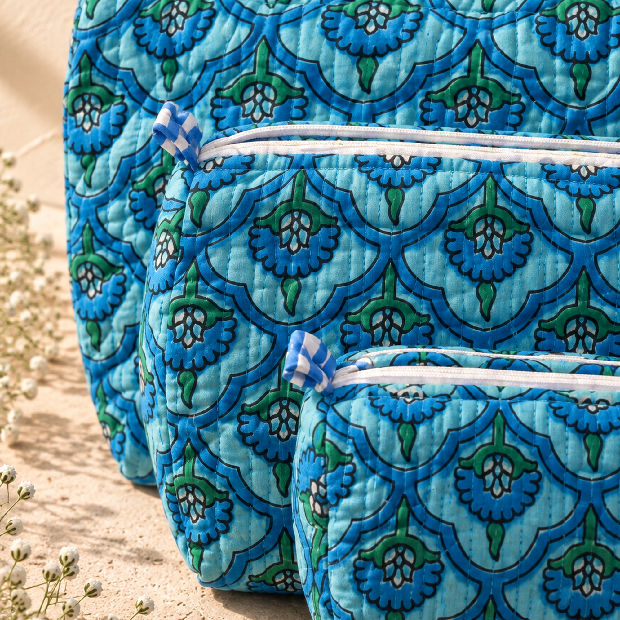 Hand Block Printed Cotton Quilted Pouches view 4