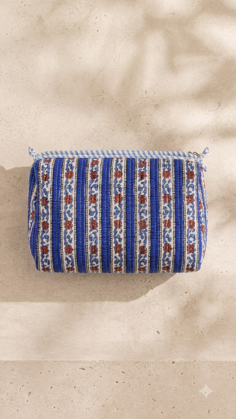 Hand Block Printed Cotton Quilted Pouches view 3