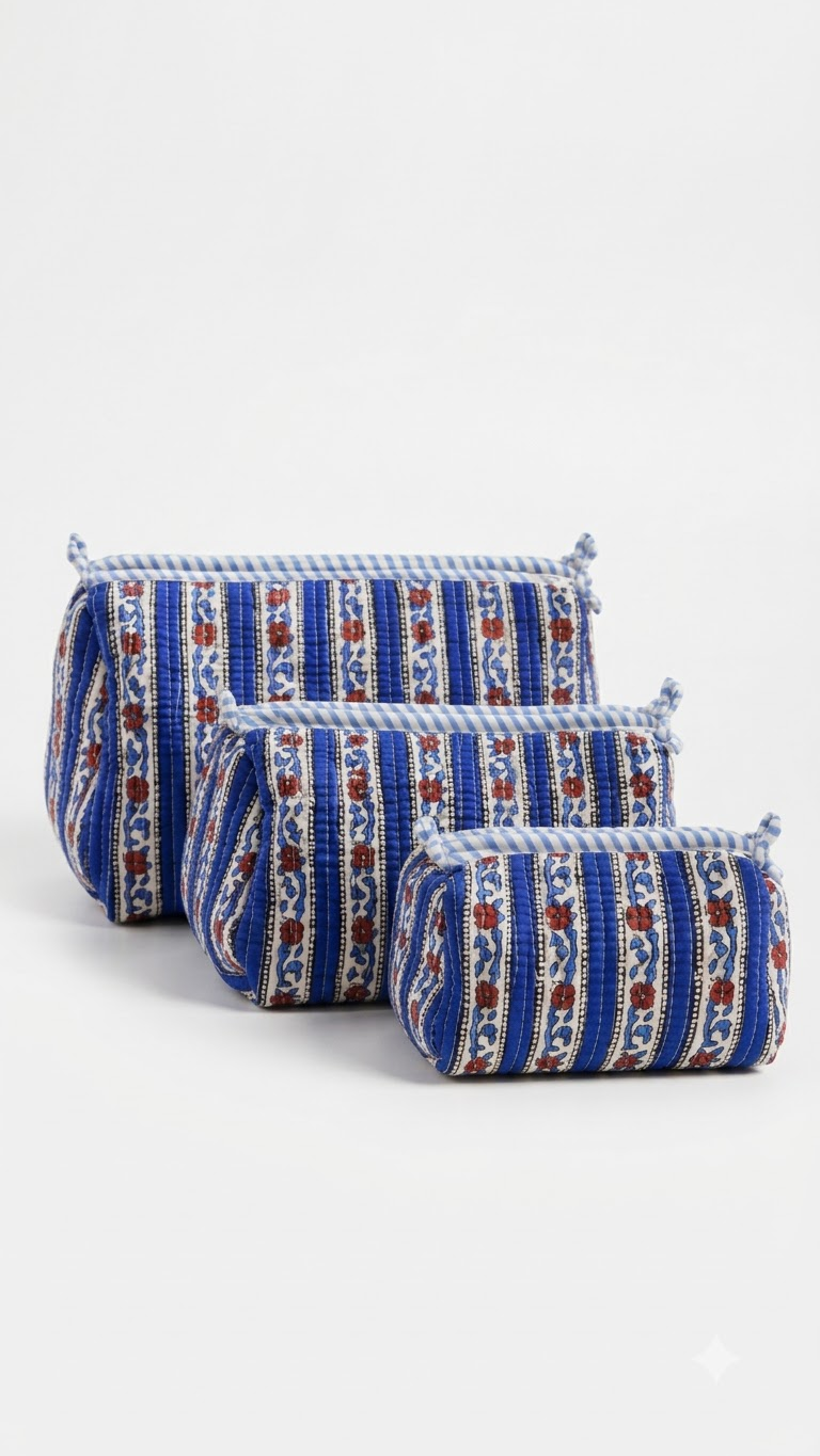 Hand Block Printed Cotton Quilted Pouches view 5