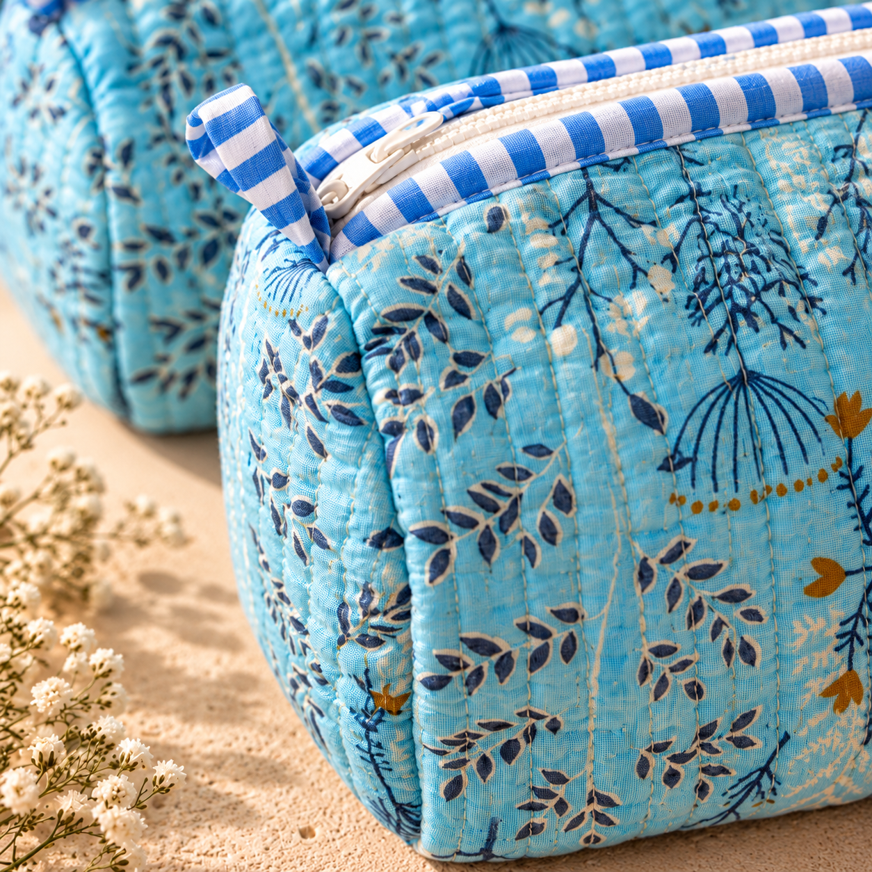 Hand Block Printed Cotton Quilted Pouches view 3