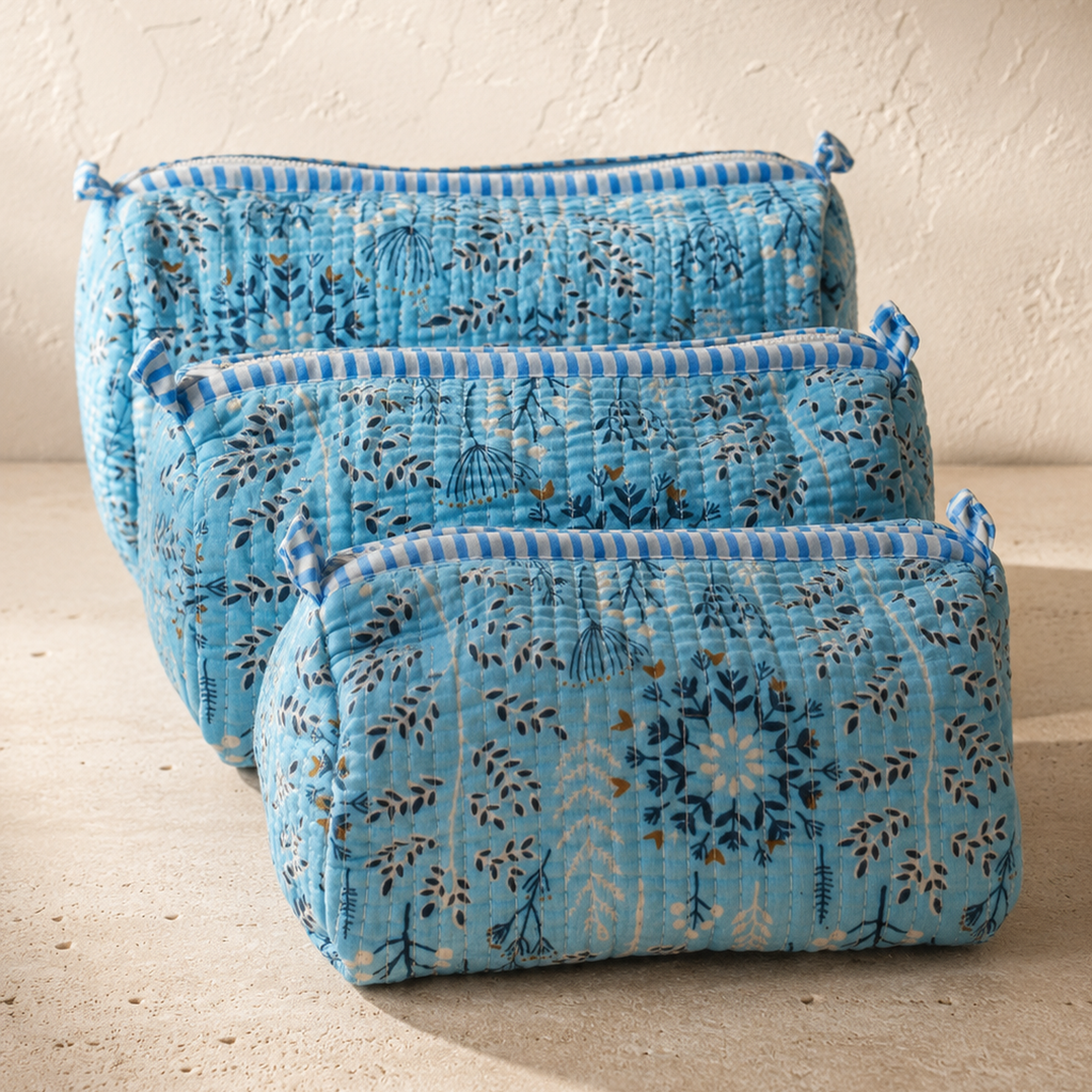 Hand Block Printed Cotton Quilted Pouches view 2