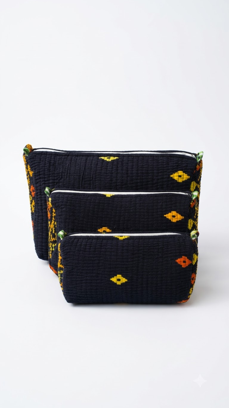 Hand Block Printed Cotton Quilted Pouches view 4