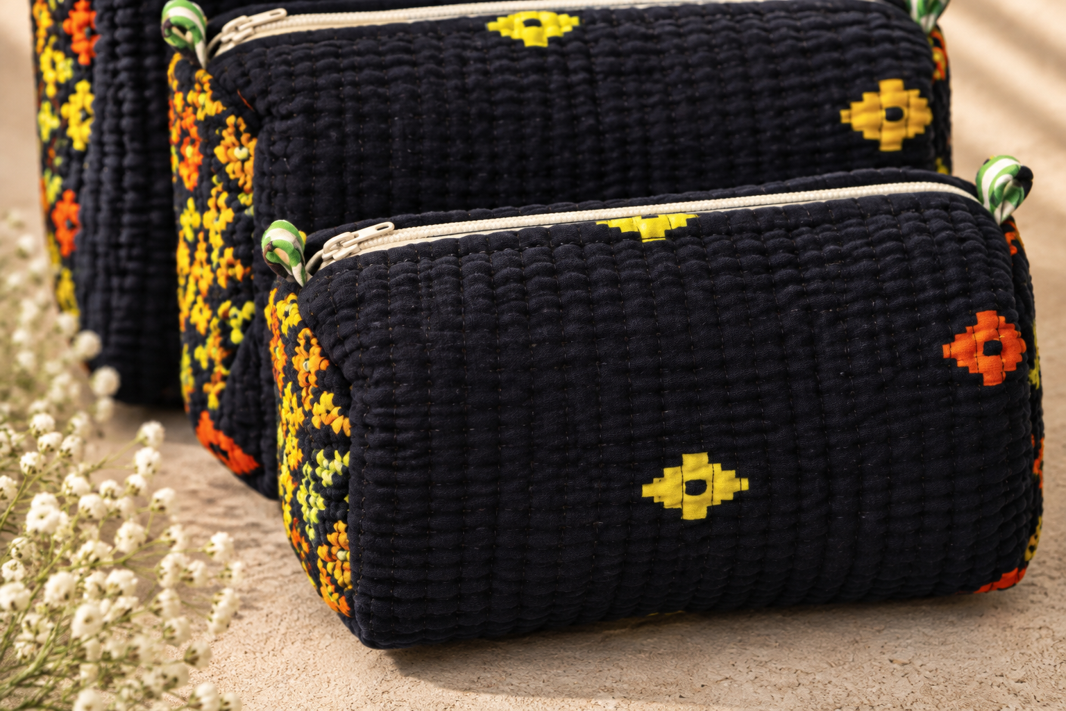 Hand Block Printed Cotton Quilted Pouches view 2