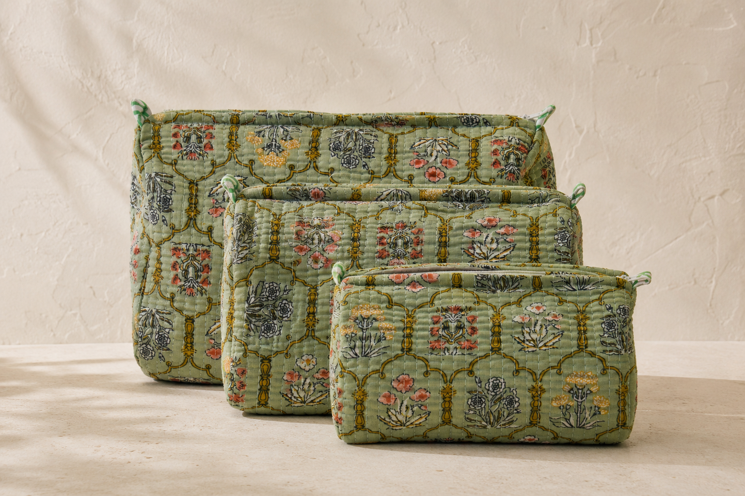 Hand Block Printed Cotton Quilted Pouches