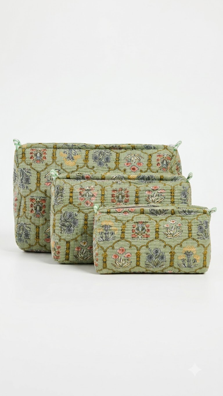 Hand Block Printed Cotton Quilted Pouches view 3