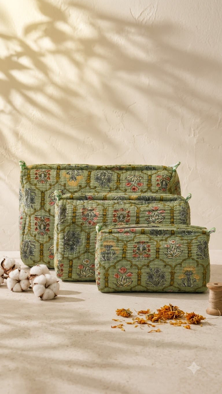 Hand Block Printed Cotton Quilted Pouches view 4