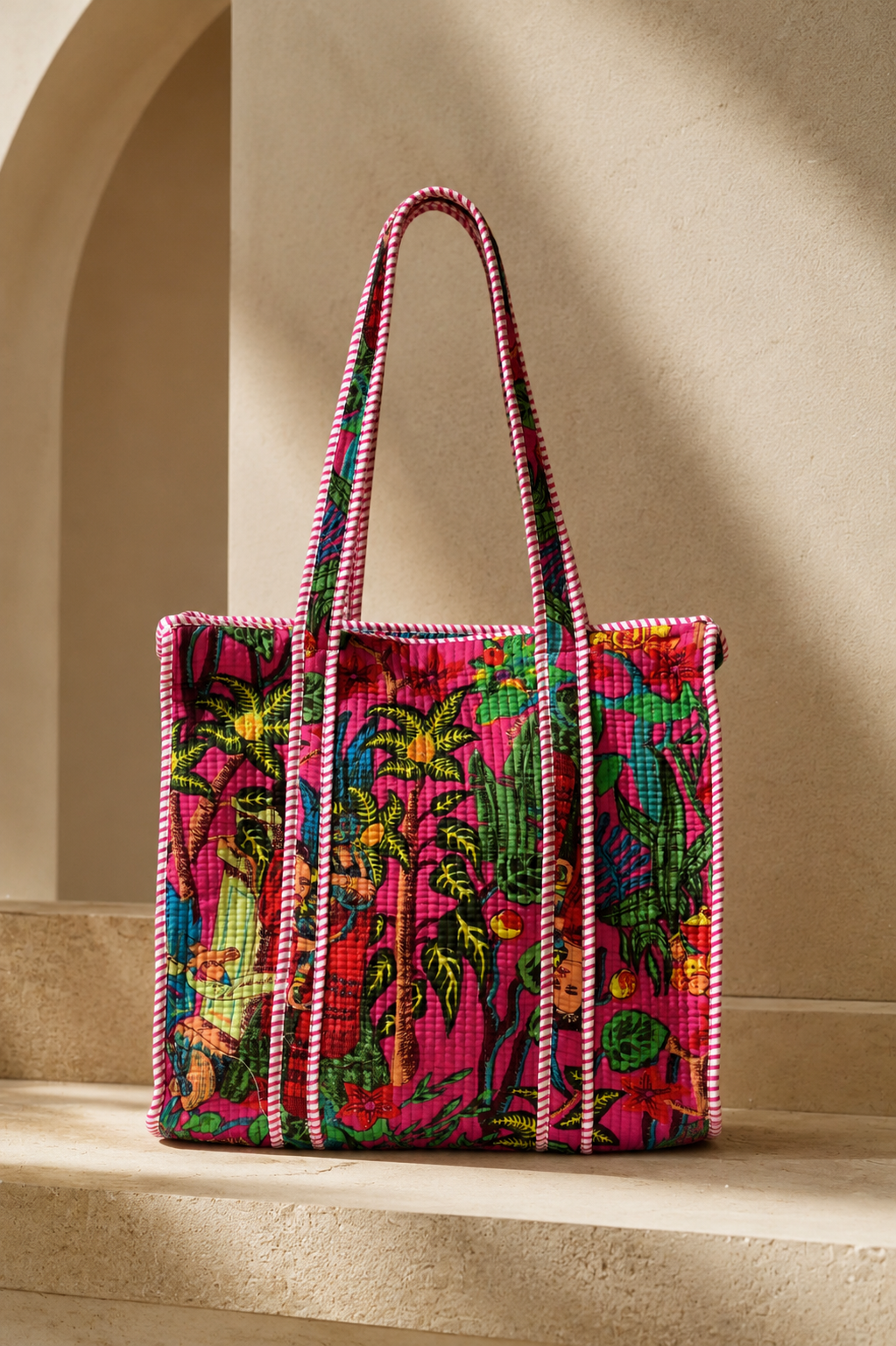Hand Block Printed Cotton Quilted Tote Bag