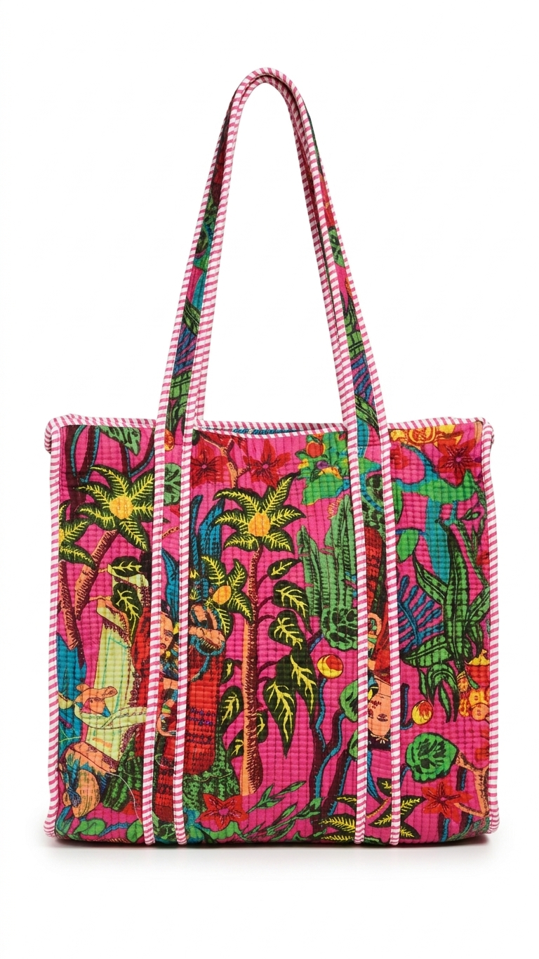 Hand Block Printed Cotton Quilted Tote Bag view 4