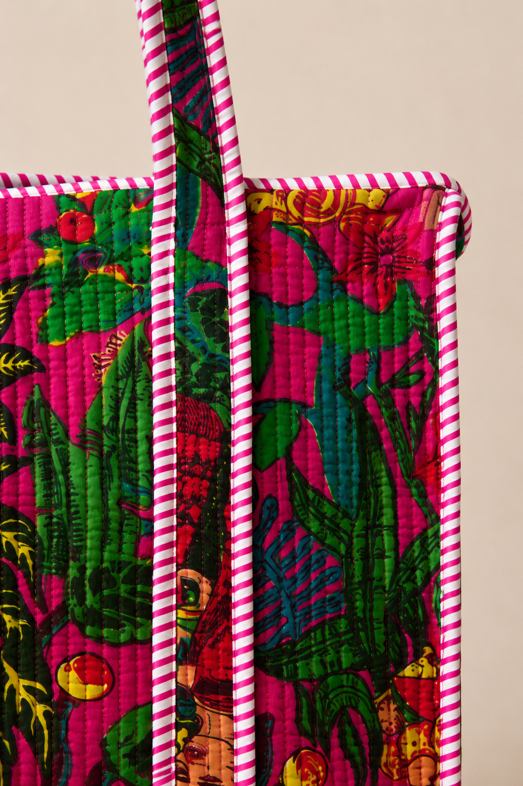 Hand Block Printed Cotton Quilted Tote Bag view 3