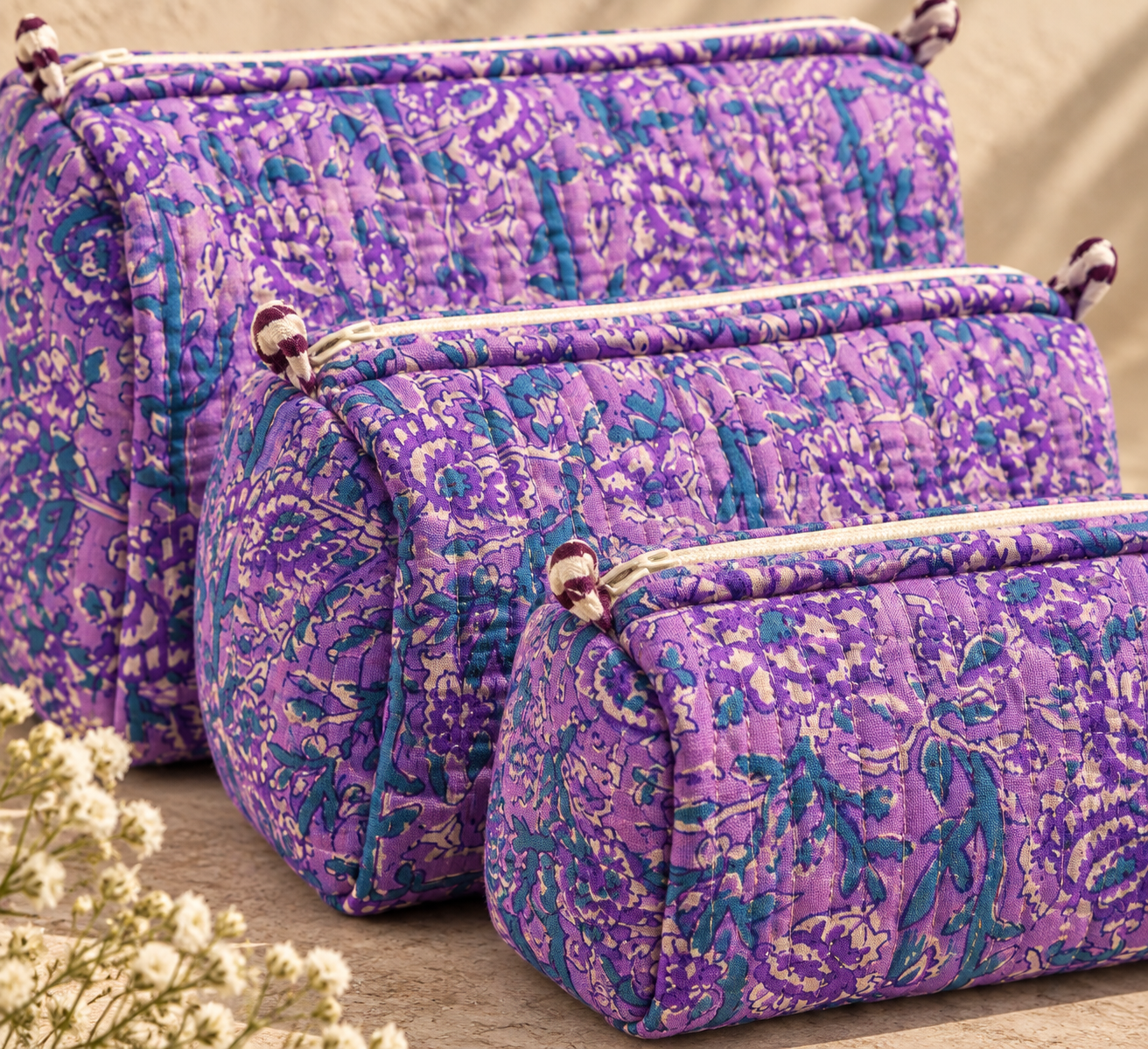 Hand Block Printed Cotton Quilted Pouches view 3