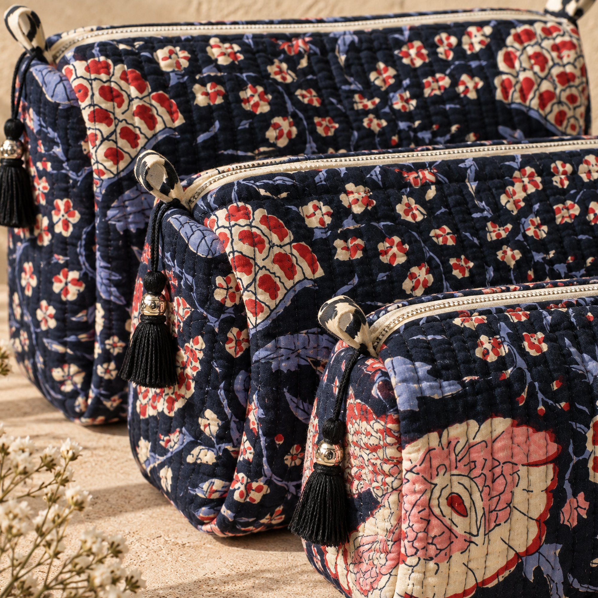 Hand Block Printed Cotton Quilted Pouches view 3