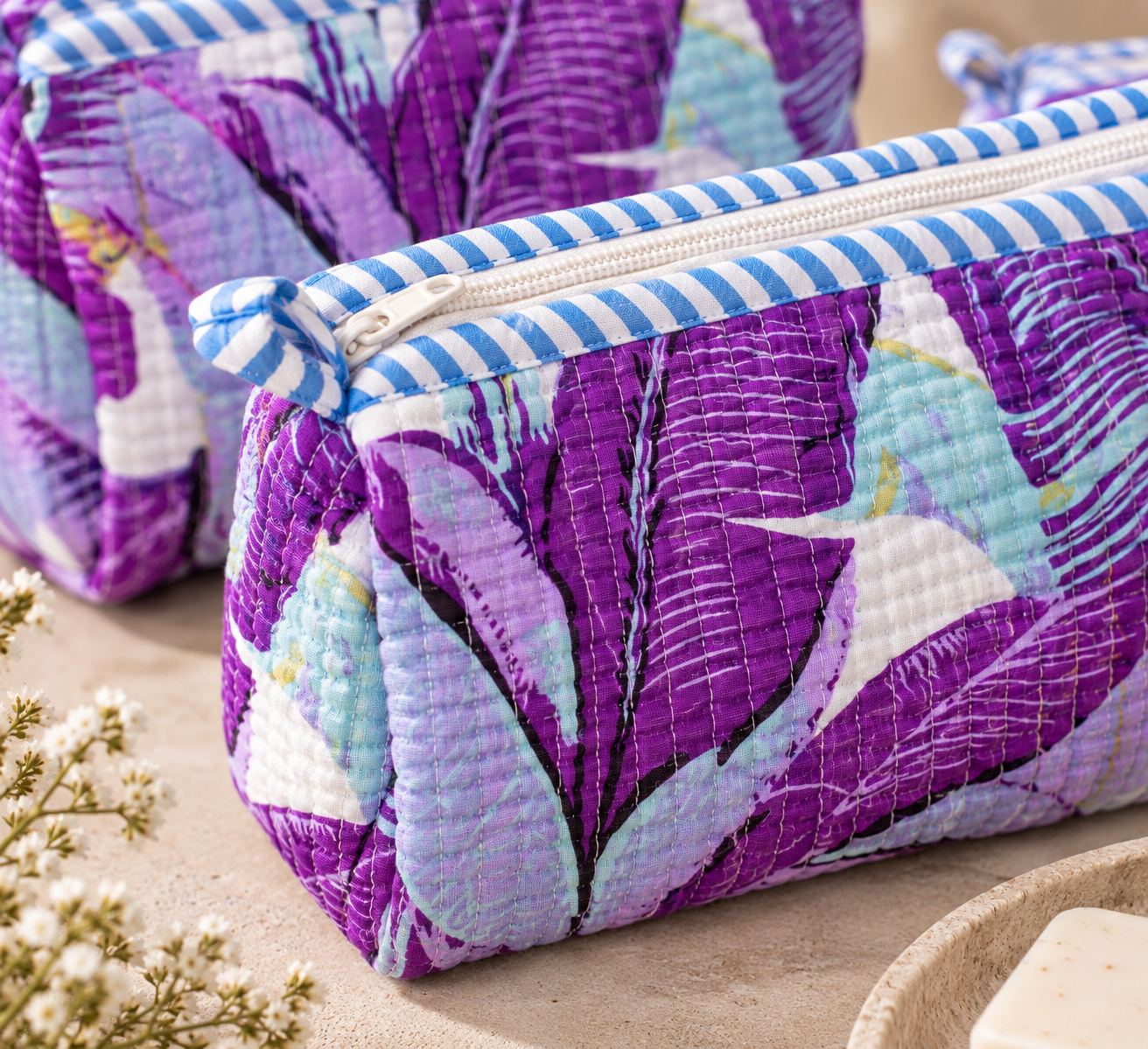 Hand Block Printed Cotton Quilted Pouches view 2