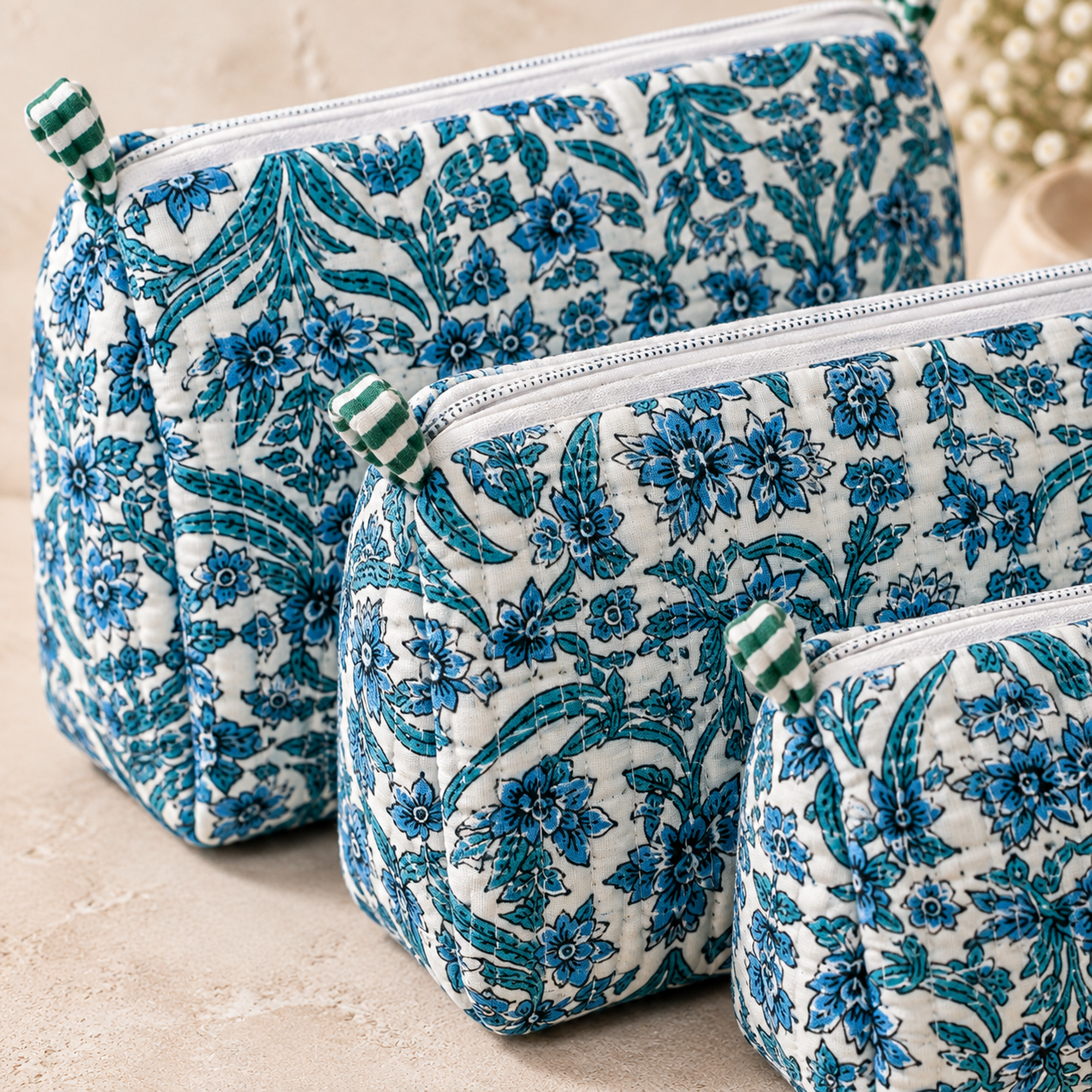 Hand Block Printed Cotton Quilted Pouches view 2