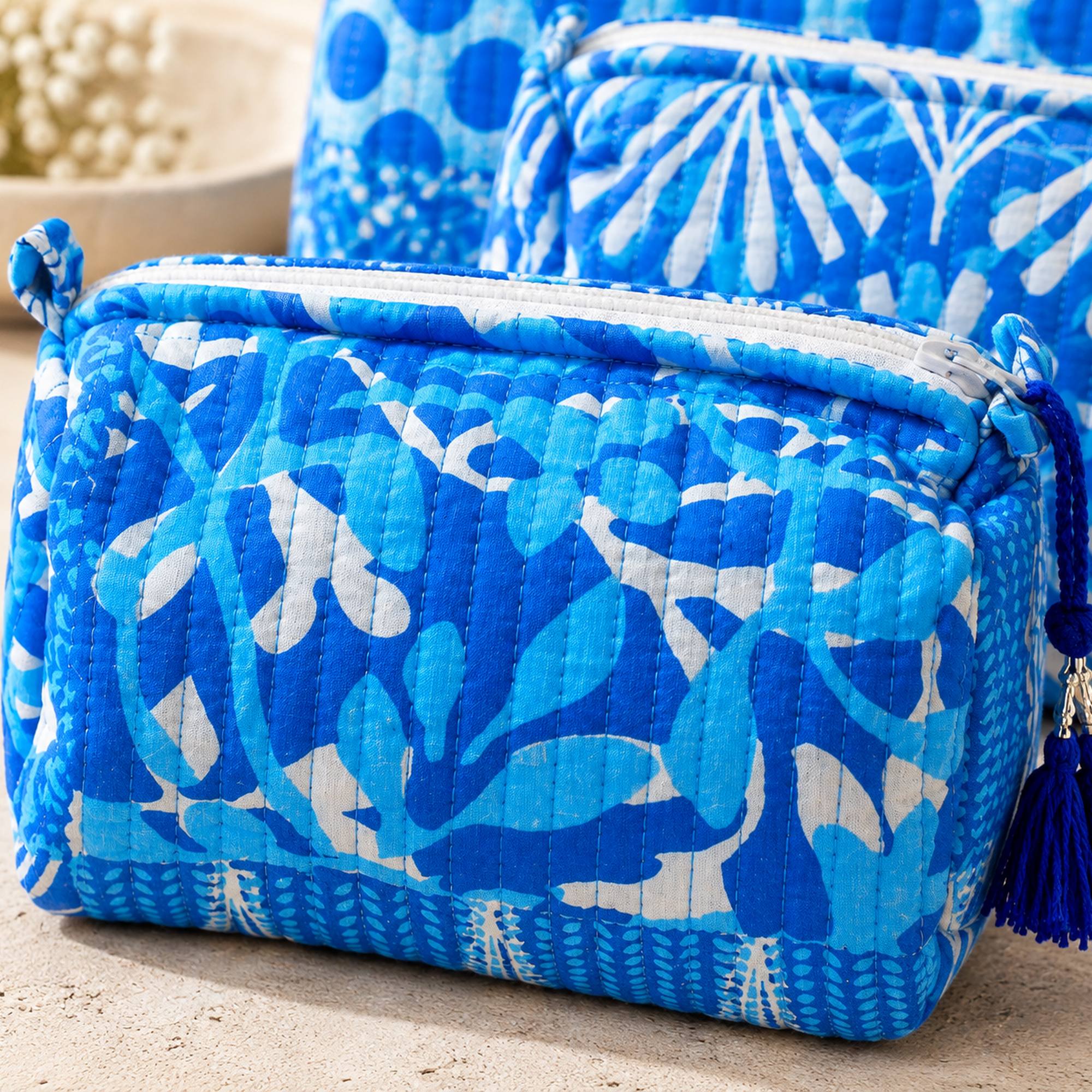 Hand Block Printed Cotton Quilted Pouches view 2