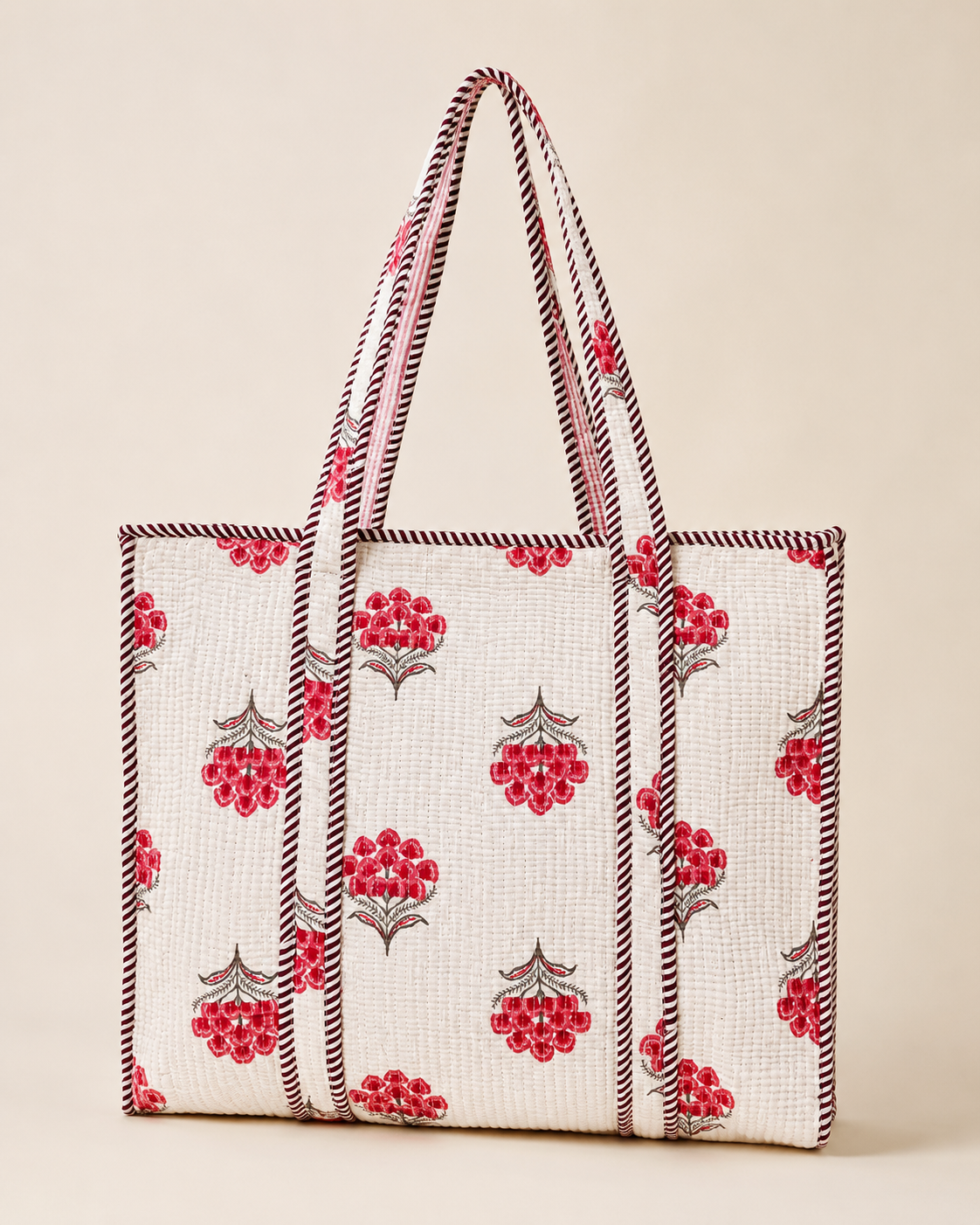 Hand Block Printed Cotton Quilted Tote Bag with Pouches ( Combo Set ) view 2