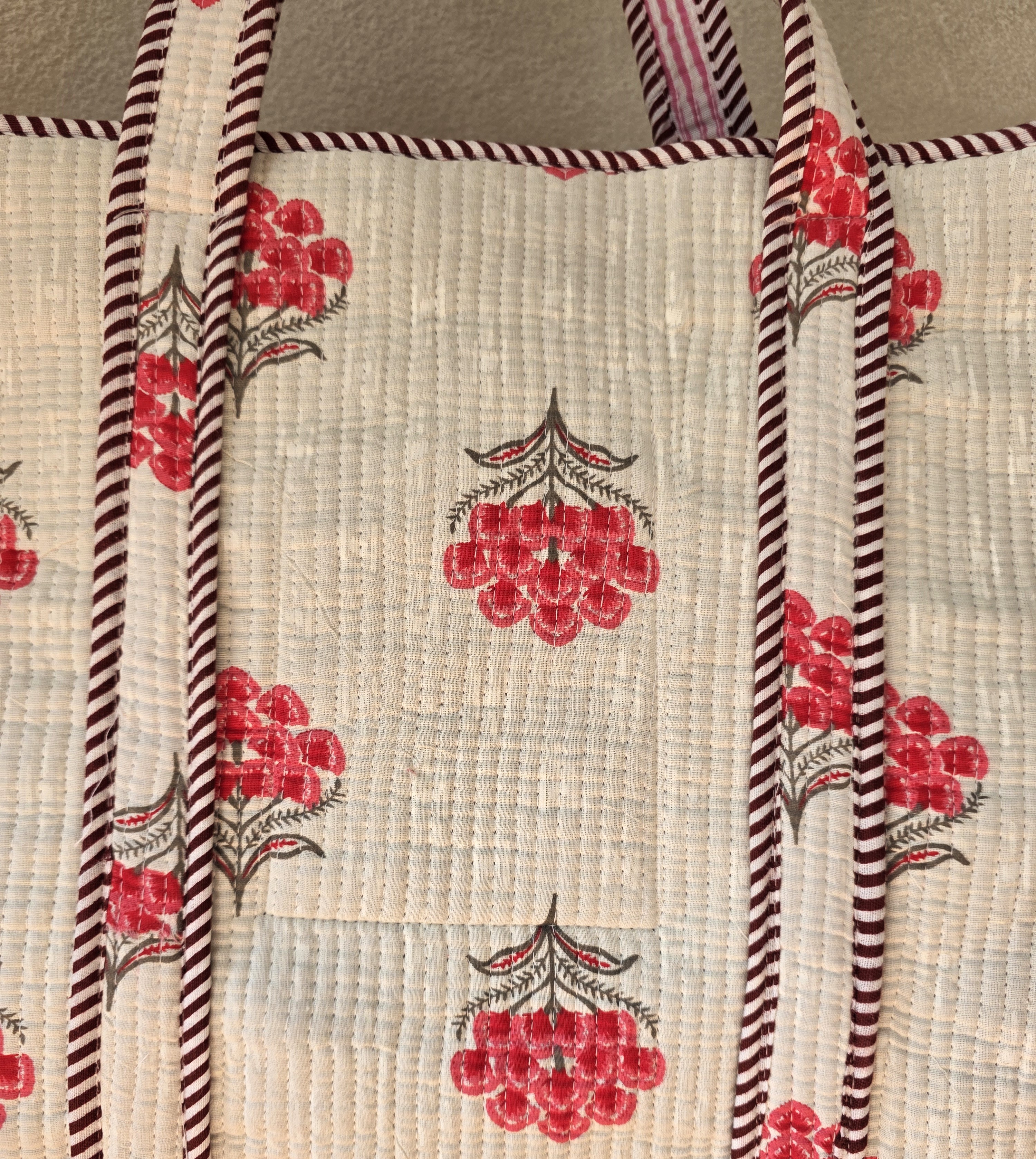 Hand Block Printed Cotton Quilted Tote Bag with Pouches ( Combo Set ) view 5