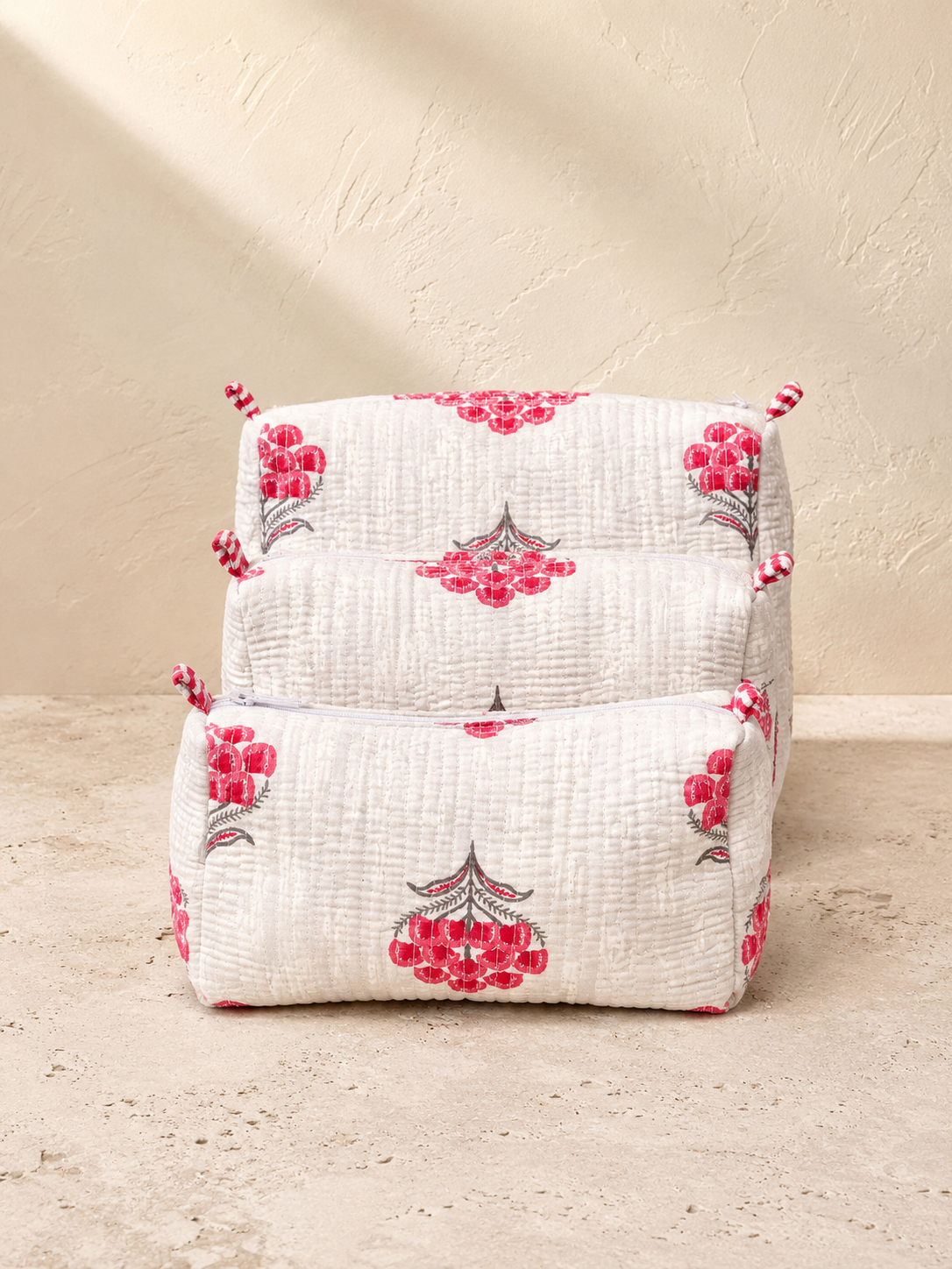 Hand Block Printed Cotton Quilted Tote Bag with Pouches ( Combo Set ) view 3