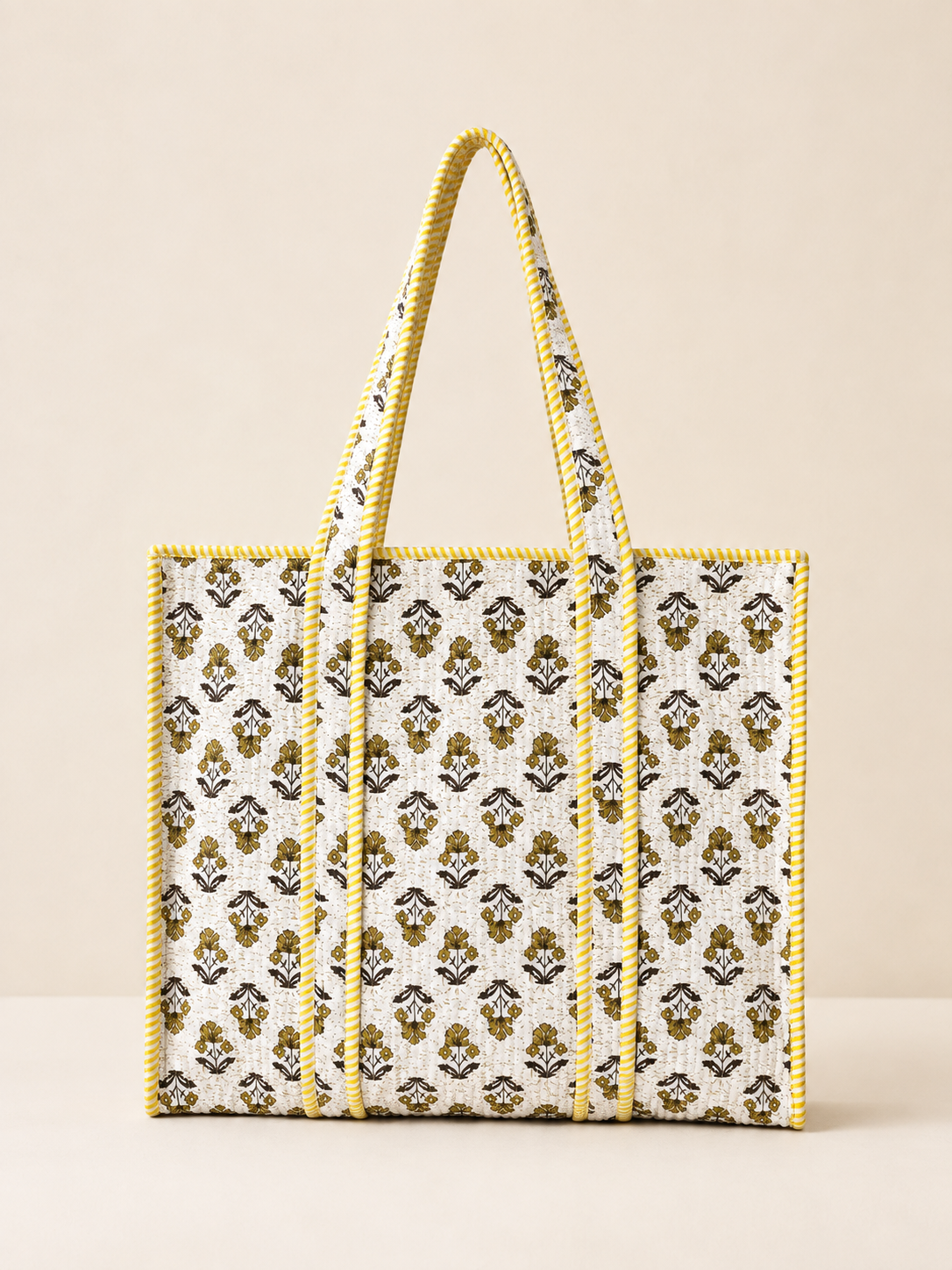 Hand Block Printed Cotton Quilted Tote Bag with Pouches ( Combo Set ) view 2